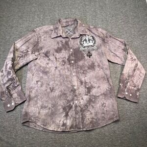 Xtreme Couture Mens Shirt Large UFC Button Up Tie Dye Long Sleeve Casual Trendy